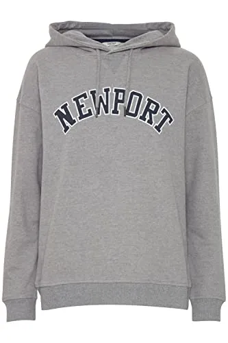 OXMO OXCOLISA Damen Kapuzenpullover Hoodie Pullover mit Kapuze 100% Baumwolle College-Look Frontprint überschnittene Ärmel, Größe:L, Farbe:Medium Grey Melange (201146)