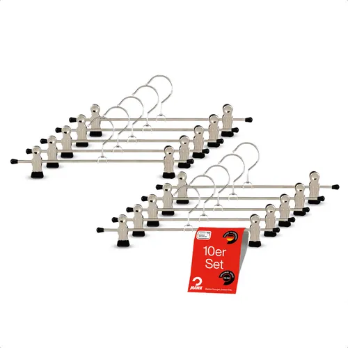 MAWA Kleiderbügel Clip K 30 D, Set mit 10 Clips - Kleiderbügel für stilvolle und praktische Aufbewahrung, mit verstellbaren Clips und rutschfester Beschichtung für sicheren Halt. Platzsparendes Design schafft bis zu 40 % mehr Stauraum!