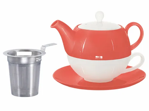 Buchensee Tea for one / Teeset Lena, Teekanne 500ml mit Sieb in rot, Porzellan