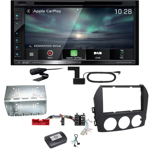 Kenwood DNX-5190DABS Navi Carplay Android Auto Einbauset für Mazda MX-5 NC FL