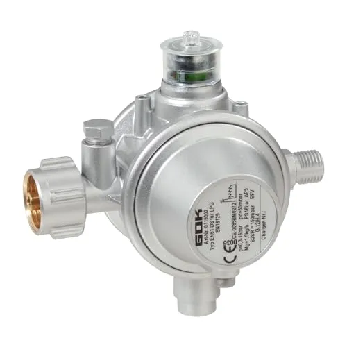 GOK Gewerberegler für Propangasflaschen, Druckminderer mit Schlauchbruchsicherung, Variante 50 mbar, Gasdruckregler