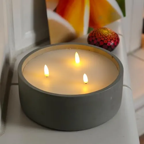 MARELIDA XXL LED Kerze in Betonoptik Echtachskerze 3 Docht Flamme 6-Stunden Timer für Innen D: 20cm (Grau)