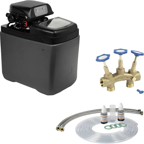 Aqmos Entkalkungsanlage Pink 10 mit Anschlussset & Montageblock für Haushalte bis 4 Personen