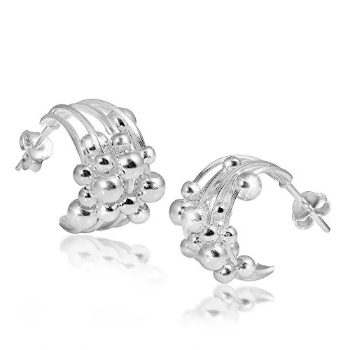 MATERIA 925 Silber Ohrringe Halbcreolen - Kugel Ohrstecker Damen bewegliche Kugeln inkl. Box #SO-236