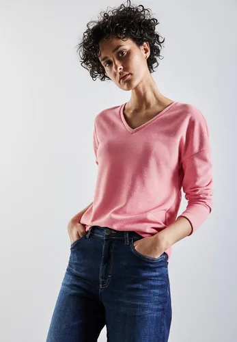STREET ONE Damen A322598 Kuscheliges V-Neck Shirt in Sugar Coral Melange - T-Shirt für Damen mit V-Ausschnitt und Langarm, aus softem Materialmix für ein besonders weiches Tragegefühl.