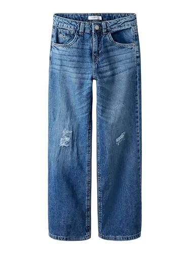 NAME IT Girl Jeans Wide Fit - Bequeme Weite für Mädchen - Mädchen-Jeanshosen mit hohem Bund und weitem Bein, aus 80% Baumwolle und 20% recycelter Baumwolle für nachhaltigen Komfort.