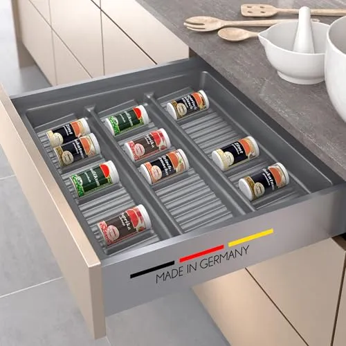 Spetebo Kunststoff Schubladeneinsatz für Gewürze - 50 x 50 cm - Küchenschubladeneinsatz in schiefergrau, Made in Germany, ideal zur ordentlichen Aufbewahrung von Gewürzen und perfekt für Schubladen mit 50 x 50 cm.