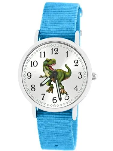 Brecjon Kinder Armbanduhr Jungen - T-Rex Leuchtzeiger, 5ATM Wasserdicht - Armbanduhren für Jungen mit coolem T-Rex-Motiv, leuchtenden Zeigern und 5 ATM wasserdicht – ideal für kleine Wasserabenteuer und einfaches Wechseln des Nylonarmbands.