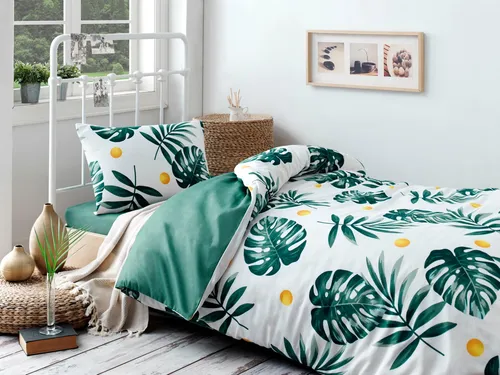 L'Essentiel Bettbezugset Monstera ELR9367, Grün - Holen Sie sich mit unserem eleganten Bettbezugset aus 65% Baumwolle und 35% Polyester Komfort und Stil in Ihr Schlafzimmer. Maschinenwaschbar und pflegeleicht – für entspannte Nächte!