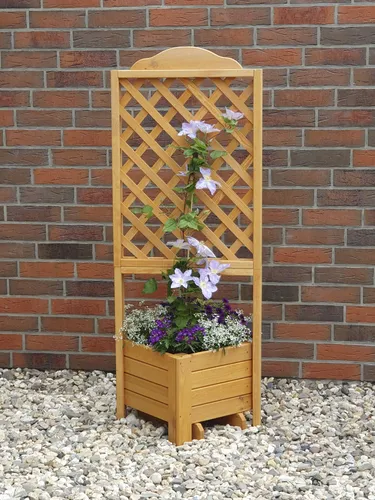 promadino Eckspalier mit Pflanzkasten - Pflanzenkästen & Spaliere, winterfest und witterungsbeständig, perfekt für kreative Gartengestaltung in honigbraunem Kiefernholz
