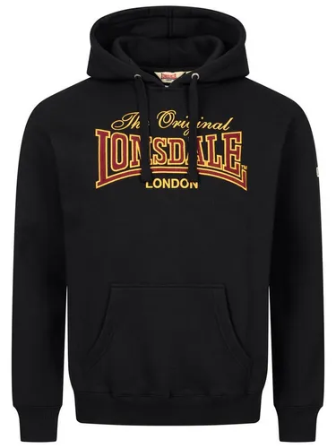 Lonsdale Kapuzensweatshirt PRESTOLEE schwarz L (52/54) - Stylisches Kapuzensweatshirt aus weichem Fleece-Material für optimalen Tragekomfort. Ideal für Freizeit und Sport, mit modernem Design in Schwarz, Gelb und Oxblood.