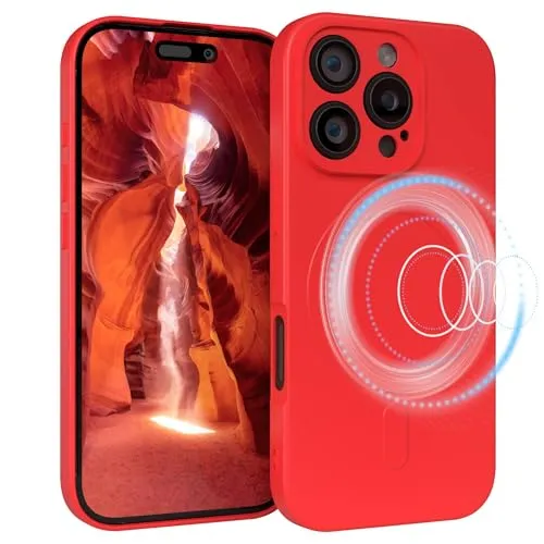 EAZY CASE - Silikonhülle magnetisch für iPhone 16 Pro Hülle Silikon Rot weich stoßfeste Magnet Handyhülle Schutzhülle mit Kameraschutz Dünn Schutz Cover TPU Bumper in Mattrot