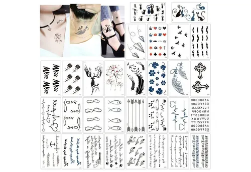 LuxusKollektion Schmuck-Tattoo Temporäre Tattoos 30 Blätter Klebetattoos Schwarz Schwarz-5
