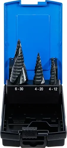 BGS Stufenbohrer-Satz | Ø 4 - 30 mm | 3-tlg. - Praktischer Stufenbohrer-Satz für präzise Bohrungen von Ø 4 bis 30 mm, ideal für Handwerker und DIY-Projekte.