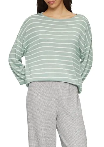 QS Leichter Strickpullover aus Viskosemix salbeigrün XXL - Pullover für Damen, lockere Passform mit modischem Streifenmuster und stylishen 3/4-Ärmeln für einen lässigen Look.