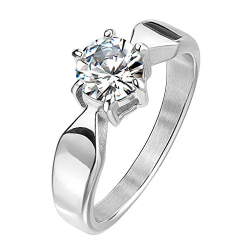 Mianova Damen Ring Edelstahl mit Zirkonia Kristall Strass Solitär Stein in Diamant Form Damenring Trauring Verlobungsring Silber Größe 59 (18.8)