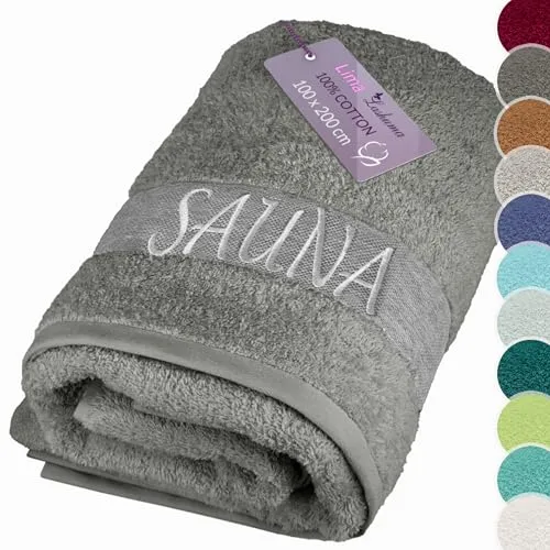 Lashuma Saunahandtuch XXL 100x200 cm aus 100% Baumwolle, Dunkel Grau