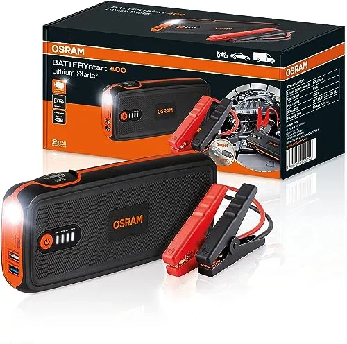 OSRAM Starthilfe-Powerbank BATTERYstart 400 - Sonstiges Autozubehör mit 2000A Spitzenstrom, ideal zum Starten von Diesel- und Benzinmotoren und zusätzlich Powerbank-Funktion für Mobilgeräte.