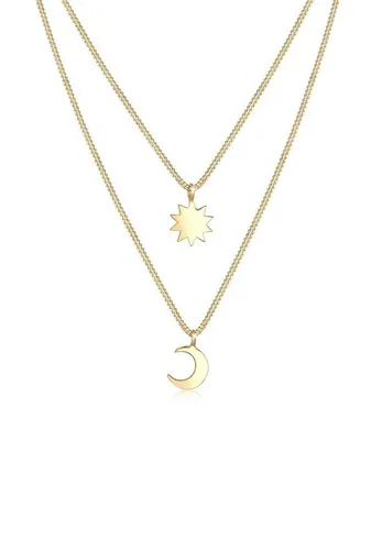 Elli Ketten-Set Layer Halbmond Sonne 925 Sterling Silber vergoldet - Halsketten-Set aus 925 Sterling Silber mit edler 24K Goldplattierung, ideal zum Layering und perfekt für besondere Anlässe.