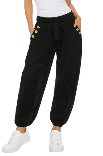 Mississhop 270 Damen Sommer-Haremshose Schwarz - Lässige Haremshose in Einheitsgröße (Gr. 36-42) mit elastischem Bund und Tunnelzug für optimalen Tragekomfort. Leichter, luftiger Stoff ideal für warme Tage – vielseitig kombinierbar für Freizeit, Sport oder elegante Anlässe.