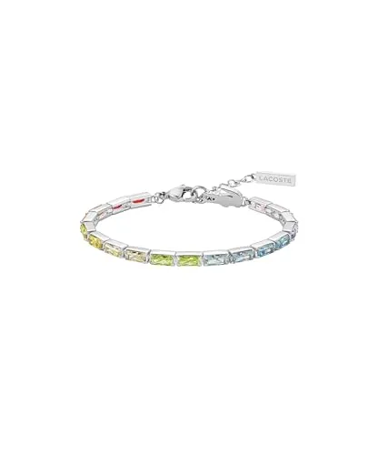Lacoste Duchess Damen Tennisarmband - Elegantes Tennisarmband aus hochwertigem Edelstahl mit bunten Baguette-Schliff-Kristallen – verstellbare Größe für optimalen Tragekomfort und ideal als Geschenk für besondere Anlässe.