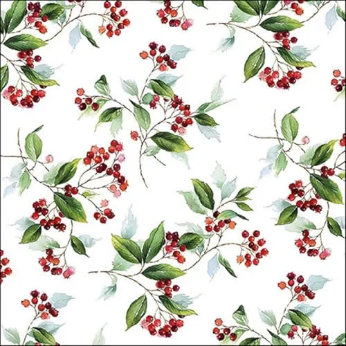 Ambiente Weihnachten Serviette 33 cm Winter Blattwerk Holly Berry Servietten