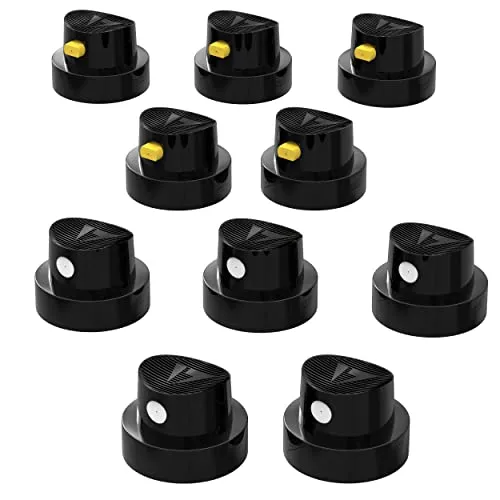 AUPROTEC Sprühkopf Set Ersatz Sprühköpfe 10 tlg. Spray Caps Kit 5x Punktsprühkopf schwarz/weiß + 5x Fächersprühkopf schwarz/gelb
