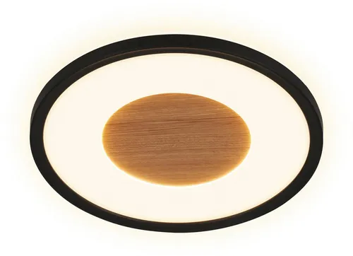Briloner Leuchten SUFIT WOOD Deckenleuchte - Elegante Deckenleuchte mit Holzdekor, 18W LED für 2400 Lumen helles Licht bei 3000K. Langlebig mit 25.000 Stunden Lebensdauer und sanftem Backlight für stimmungsvolle Raumgestaltung.