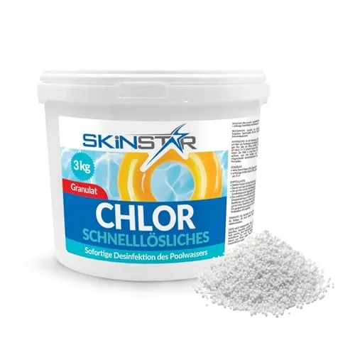 SkinStar Chlorgranulat schnelllöslich Schockchlorung Desinfektion Pflege Chlortabletten Multitabs Maxi Tabs langsamlöslich Pflege Schwimmbad Pool Chemie (Granulat, 3000, Gramm)