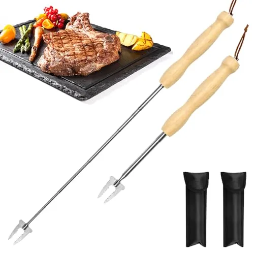 FuxFuis 2 Stück Fleischgabel Edelstahl Grillspieße Ausziehbar 19-81cm Lagerfeuer Grillgabel Marshmallow Spieße Teleskopgabel Bratengabel 2 Oxford-Taschen Grillbesteck Set für Grillen Lagerfeuer