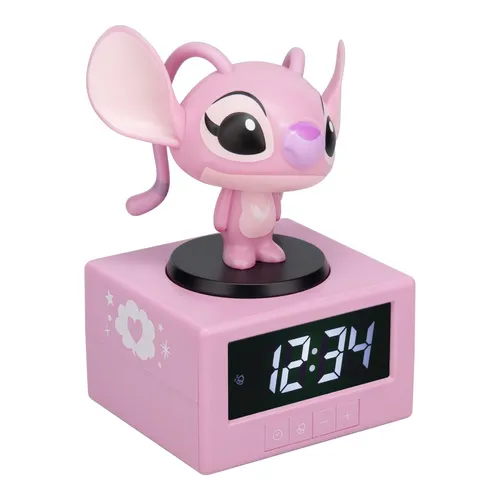 Disney Stitch Angel Icon Wecker - Beleuchteter Tischwecker mit Stitch-Figur, USB-Stromversorgung und praktischer Wandmontagefunktion für entspannendes Einschlafen.