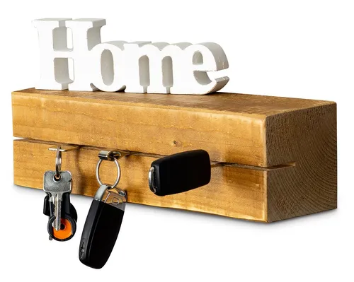levandeo Schlüsselbrett Holz Massiv 35x10cm Eiche - Rustikales Schlüsselbrett aus hochwertigem Massivholz in Eiche farbig, 35 x 10 x 10 cm. Jedes Stück ist ein Unikat und bereit zum Aufhängen. Ideal zur praktischen Aufbewahrung Ihrer Schlüssel.
