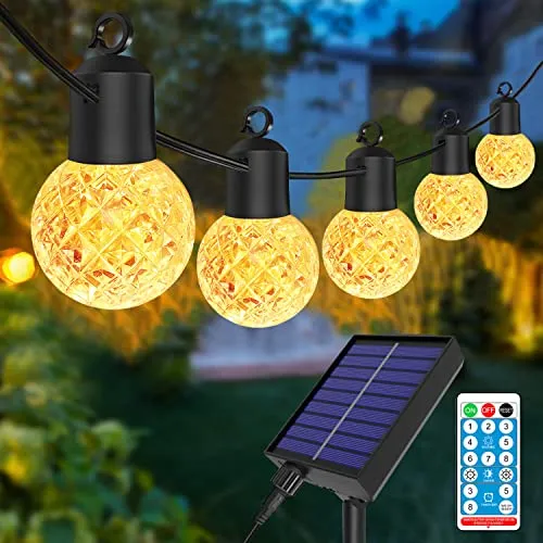Anmossi Solar LED Lichterkette Außen,15 Meter 25Stk G40 Bruchsicheren Kunststoffbirnen,IP44 Wasserdichte Girlanden Lichter,für Garten,Terrasse,Hochzeiten,Party(Warmweiß)