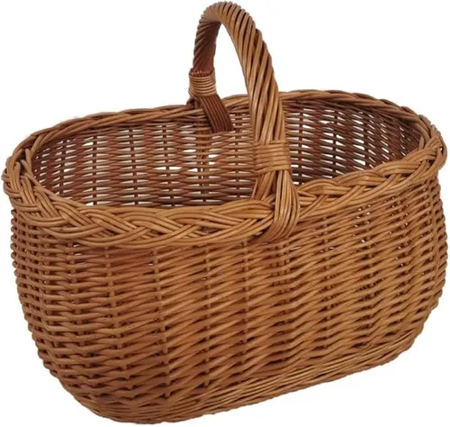 Einkaufskorb aus Weide - Ovaler Pilzkorb in Braun 46x32x35 cm - Eleganter Weidenkorb für den Einkauf, ideal für Pilze oder Obst. Robust und handlich in ovaler Form, perfekt für den täglichen Einsatz im Einzelhandel.