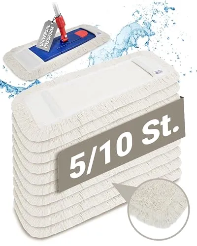 Prieser 5 Profi Baumwolle Bodenwischer 50cm mit Außenfransen - Wischmopp Bezug für effektive Gewerbe- & Heimreinigung – Bodenwischer Bezug Langlebig & Waschbar
