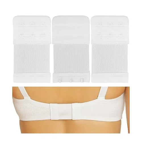 Bequeme BH Erweiterung, 3 Stück, Größe L mit Farbe Weiss, 3er Haken Reihe, Büstenhalter Verlängerer, Büsten Verschluss Verlängerung, 3 x 2 Hook Bra Extender, 3x2 Hakenverlängerer Schwangerschaft