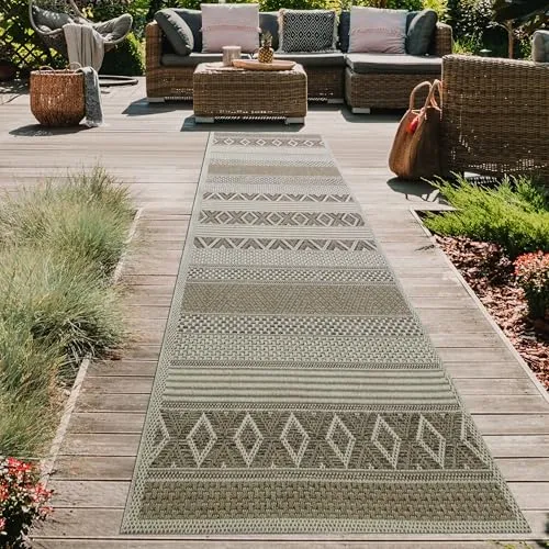 Teppich-Traum Läufer In- & Outdoor Teppich Sisal Optik Küche Flur Terrasse Balkon - Diamanten - beige braun Größe 67x180 cm