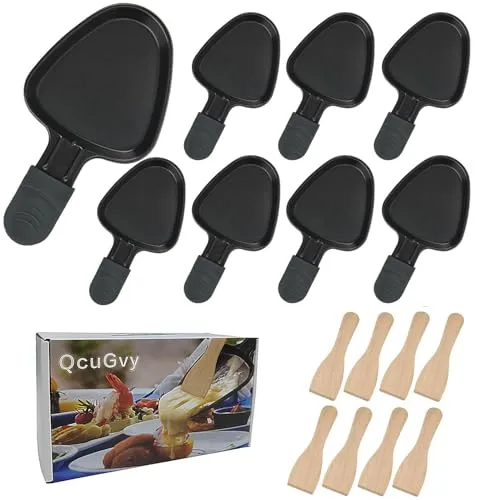 QcuGvy 8 Stücke Raclette Pfännchen 18x9cm Antihaft-Beschichtung Pfännchen Mini Haben Anti-Verbrühungs Griff Eine für Die Pfannkuchen Machen oder Käse Schmelzen Warten Sie (8ps Schwarz)