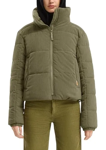 Steppjacke QS Damen XXL in Olive - Funktionsjacke aus pflegeleichtem Cord, wärmend und ideal für kühlere Tage. Mit elastischem Bund und praktischen Eingrifftaschen für kleinen Komfort.