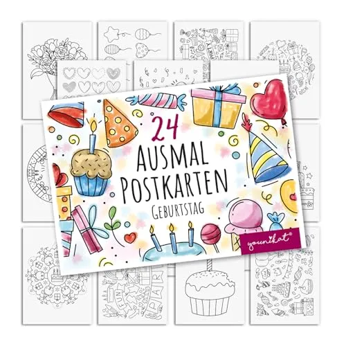 younikat 24 Stück Postkarten Geburtstag zum Ausmalen DIN A6