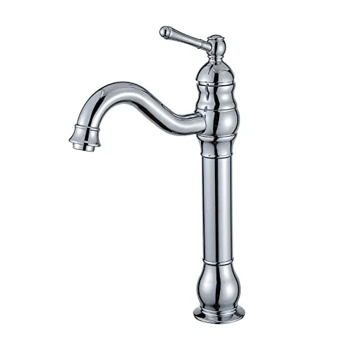 FWZZQ Wasserhahn Bad Hoch Retro, Waschtischarmatur Chrom, 360°Drehbar Armatur Waschbecken, Einhebel Mischbatterie Badarmatur aus Messing Hoher Auslauf für Badezimmer