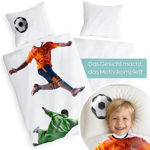 Fußball Kinderbettwäsche 135x200 Jungen - Bettwäsche-Set für Kinder im Fußball-Design, 100% Baumwolle, atmungsaktiv und pflegeleicht, ideal für das Kinderzimmer und alle Jahreszeiten.