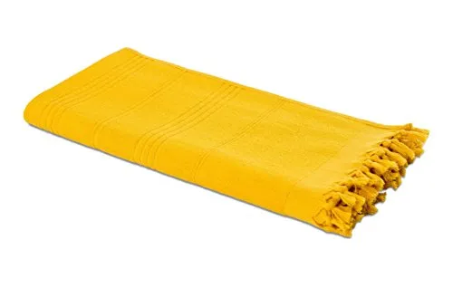 Carenesse Badetuch 2in1 Hamamtuch 90x190 cm - Gelb - Handtuch aus 100% Baumwolle, ideal für Spa, Strand oder Yoga. Das zweiseitige Design und die großzügigen Maße bieten vielseitige Nutzungsmöglichkeiten.