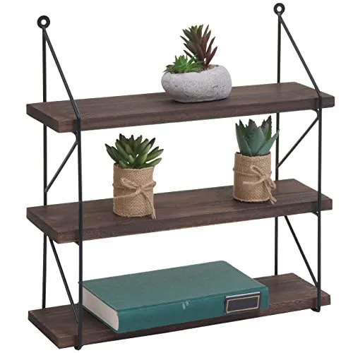 Mendler Wandregal HWC-K78 - Industrial Schweberegal mit 3 Regalböden - Schweberegale: Stilvolles Hängeregal im Industrial-Look mit massiven Paulowniaholz-Regalböden und stabilem Eisen-Gestell, ideal zur Raumorganisation und als modernes Deko-Element.