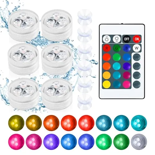 LED Teelichter 6 Stück - 4 Modi & 16 Farben RGB - Schwimmbeckenbeleuchtung mit wasserdichten LED Teelichtern, perfekt für stimmungsvolle Abende im Garten oder am Pool. Inklusive Fernbedienung für einfache Steuerung.