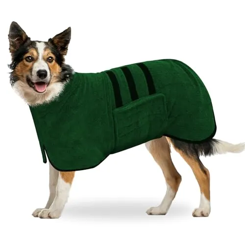 BASVII Hundebademantel aus Mikrofaser, Bademantel Hund Extra SaugfäHig und Schnell Trocknendes mit Klettverschluss und Verstellbarem Schrumpfband, für Große Mittel und Kleine Hunde