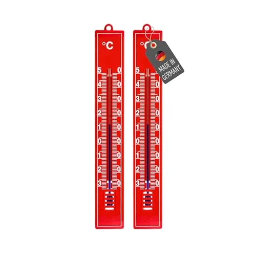 Lantelme 2 Stück Gartenthermometer Set Rot Temperaturanzeige -30°C bis 50°C | Analog Kunststoff Thermometer 18cm Wetterfest für Außen Innen und Garten | Außenthermometer (Rot)