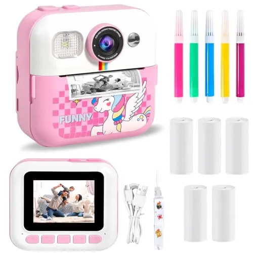 Kinderkamera Sofortbildkamera 1080P mit Druckpapier & 32GB Karte