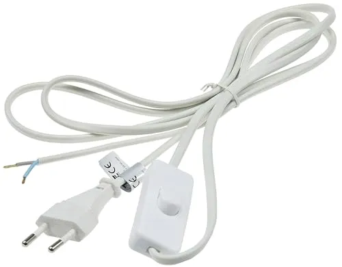 ChiliTec Netzkabel mit Schalter 2m Kabel Anschlusskabel für Lampen Leuchten Geräte 2-polig Schnur-Schalter Weiß