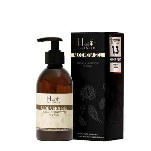 Hairfluencer - Bio Aloe Vera Gel aus Blattsaft - 250ml natürliches Aloe Vera Gel ohne Parabene & Alkohol - Aloe Vera zur Pflege von Haut und Haaren - feuchtigkeitsspendendes Gel